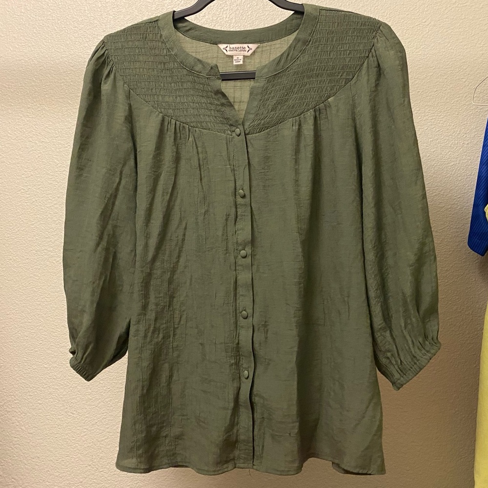Nanette Lepore Green Button Blouse Top S Olive